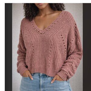 Moon and Madison Knit V-Neck Sweater M Dusty Rose